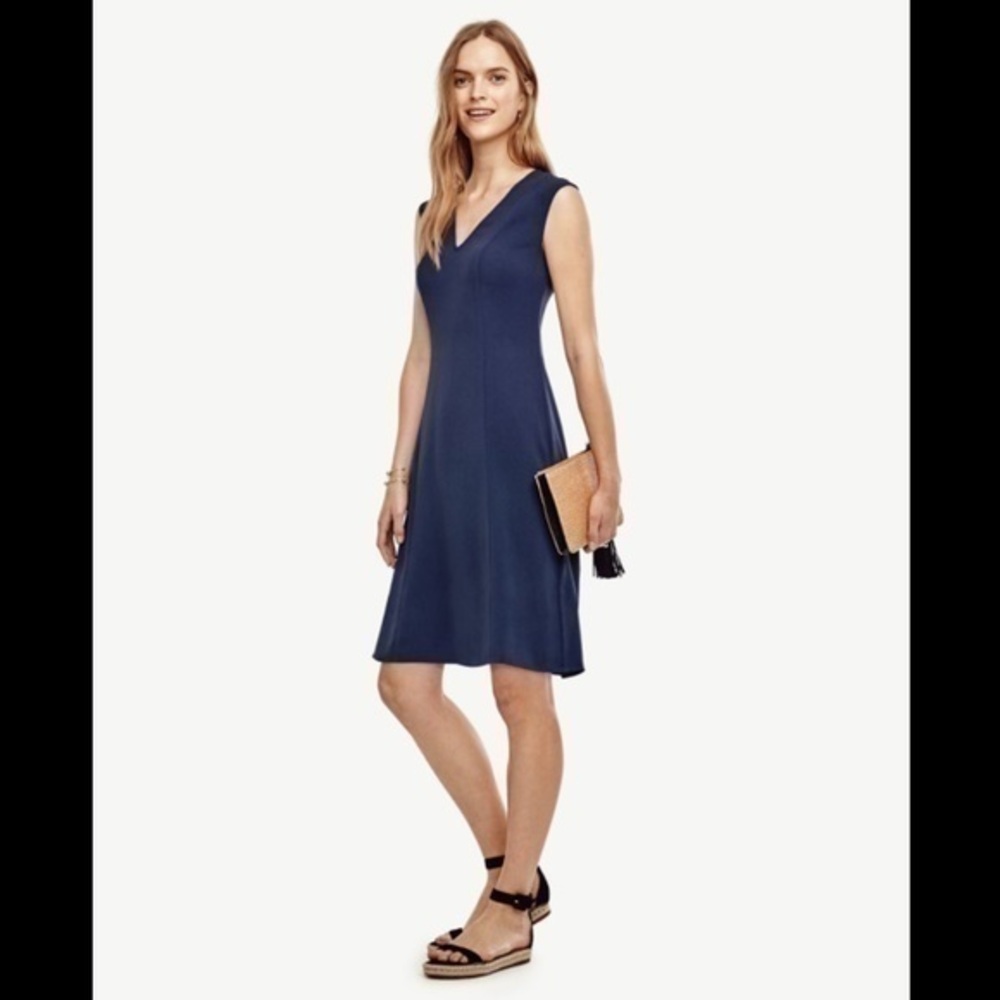 Ann Taylor blue v-neck flare dress